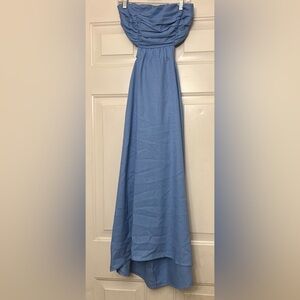 👑 Hello Molly Strapless Ruched Cutout Maxi Dress in Blue